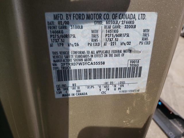 Photo 10 from auction – 2000 FORD F150 with VIN 2FTRX07W3YCA55558