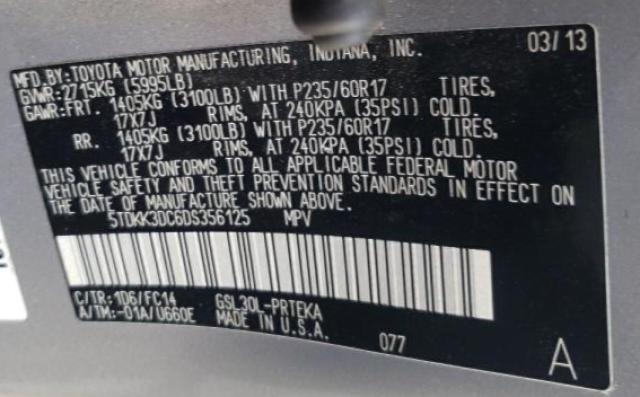 Photo 10 from auction – 2013 TOYOTA SIENNA LE with VIN 5TDKK3DC6DS356125