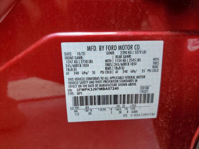 Photo 10 from auction – 2021 FORD EDGE SEL with VIN 2FMPK3J97MBA57240