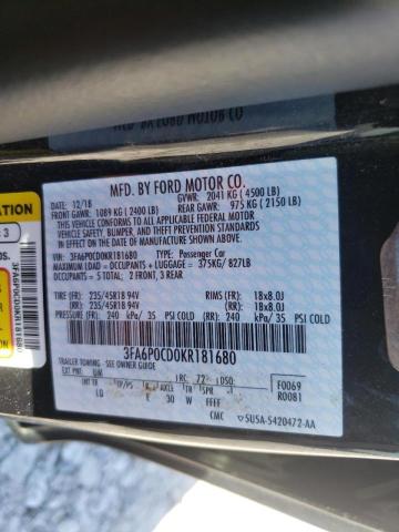Photo 10 from auction – 2019 FORD FUSION SEL with VIN 3FA6P0CD0KR181680