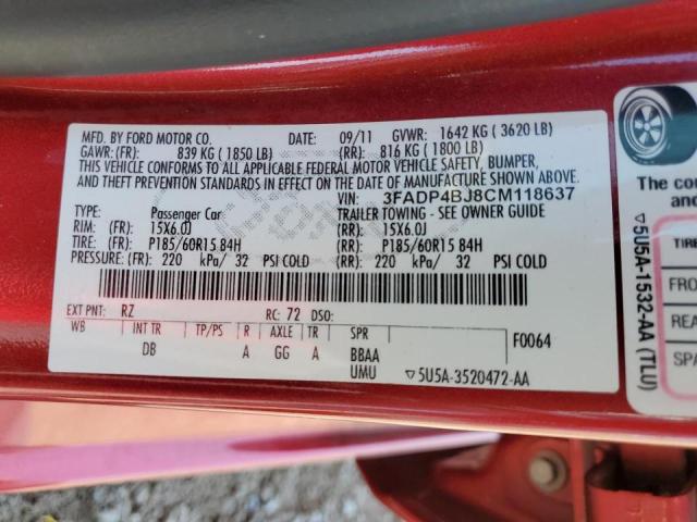 Photo 10 from auction – 2012 FORD FIESTA SE with VIN 3FADP4BJ8CM118637