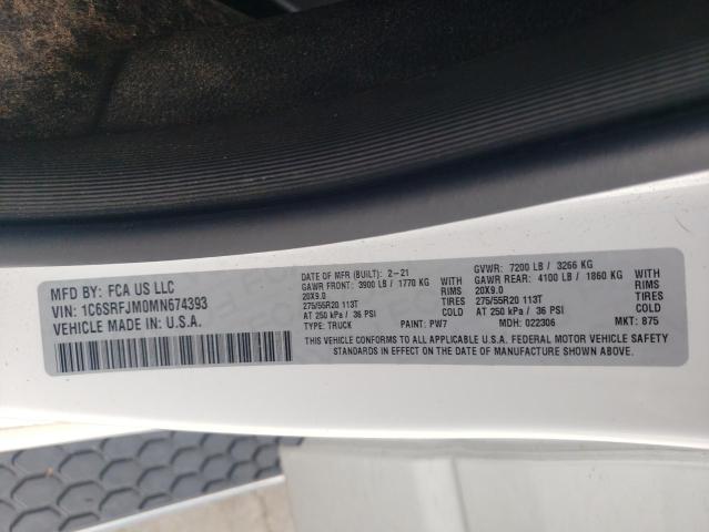 Photo 10 from auction – 2021 RAM 1500 LARAM with VIN 1C6SRFJM0MN674393