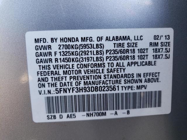Photo 10 from auction – 2013 HONDA PILOT TOUR with VIN 5FNYF3H93DB023561