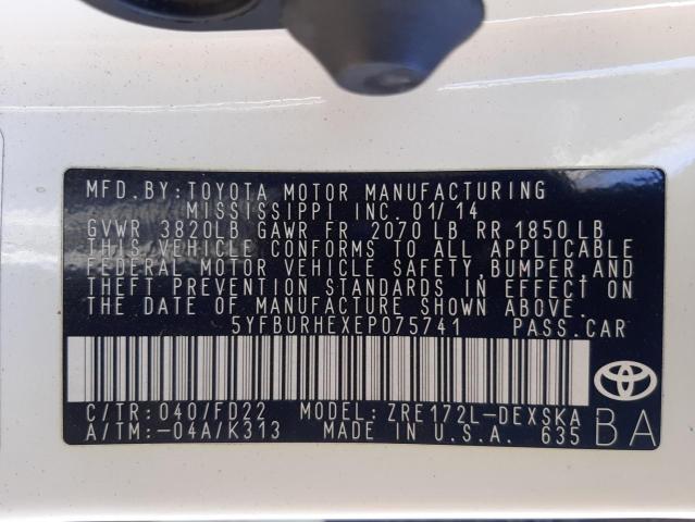 Photo 10 from auction – 2014 TOYOTA COROLLA L with VIN 5YFBURHEXEP075741