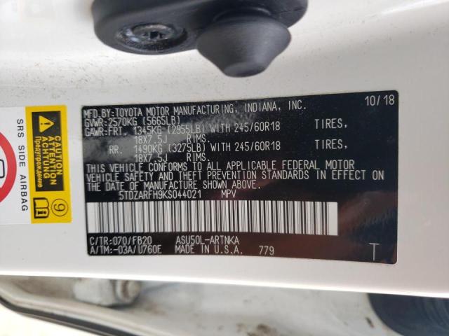 Photo 10 from auction – 2019 TOYOTA HIGHLANDER with VIN 5TDZARFH9KS044021