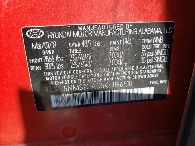 Photo 10 from auction – 2019 HYUNDAI SANTA FE S with VIN 5NMS2CAD5KH096510