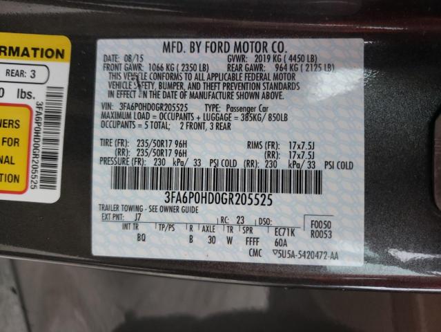 Photo 10 from auction – 2016 FORD FUSION SE with VIN 3FA6P0HD0GR205525