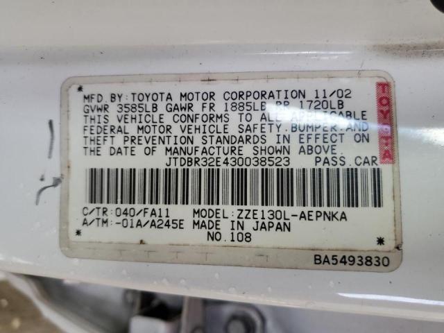 Foto 10 de la subasta – 2003 TOYOTA COROLLA CE con VIN JTDBR32E430038523