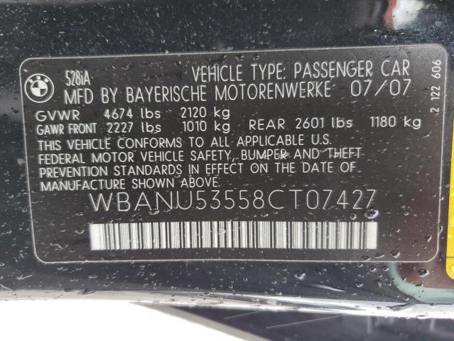 Photo 10 from auction – 2008 BMW 528 I with VIN WBANU53558CT07427
