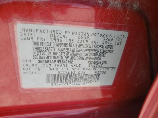 Photo 10 from auction – 2014 NISSAN SENTRA S with VIN 3N1AB7AP1EL642792