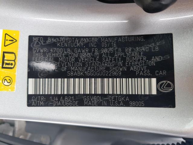 Photo 10 from auction – 2016 LEXUS ES 350 with VIN 58ABK1GG0GU022969