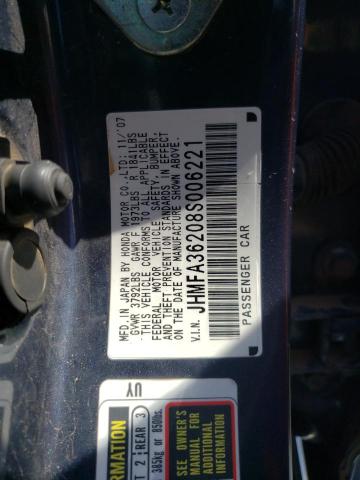 Photo 10 from auction – 2008 HONDA CIVIC HYBR with VIN JHMFA36208S006221