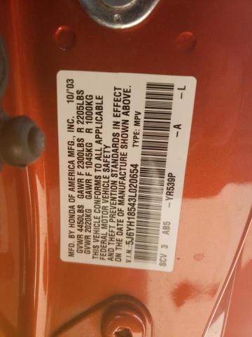 Photo 10 from auction – 2003 HONDA ELEMENT EX with VIN 5J6YH18543L020654