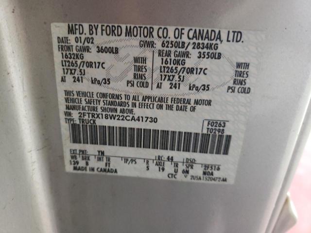 Photo 10 from auction – 2002 FORD F150 with VIN 2FTRX18W22CA41730