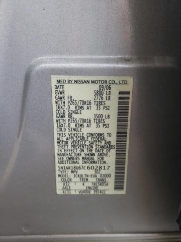 Photo 10 from auction – 2007 NISSAN PATHFINDER with VIN 5N1AR18U67C602817