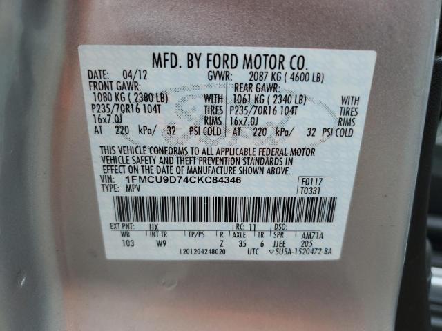 Photo 10 from auction – 2012 FORD ESCAPE XLT with VIN 1FMCU9D74CKC84346