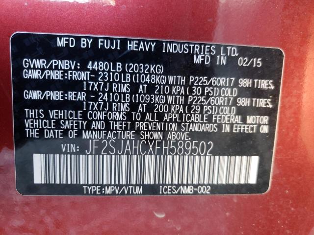 Photo 10 from auction – 2015 SUBARU FORESTER 2 with VIN JF2SJAHCXFH589502