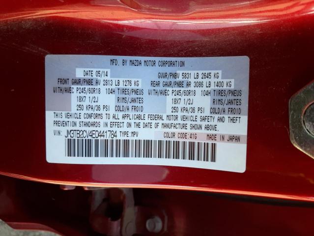 Photo 10 from auction – 2014 MAZDA CX-9 TOURI with VIN JM3TB2CV4E0441784