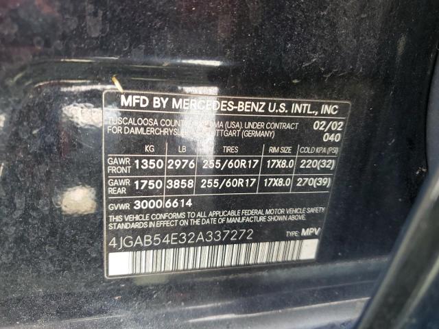 Photo 10 from auction – 2002 MERCEDES-BENZ ML 320 with VIN 4JGAB54E32A337272