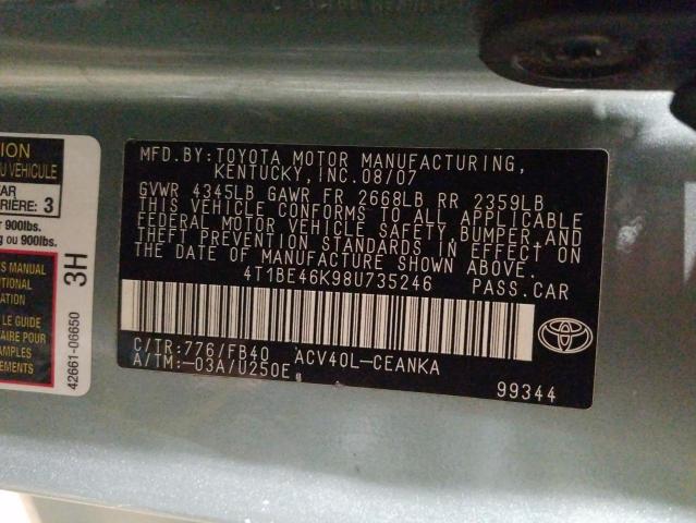 Photo 10 from auction – 2008 TOYOTA CAMRY L/LE with VIN 4T1BE46K98U735246