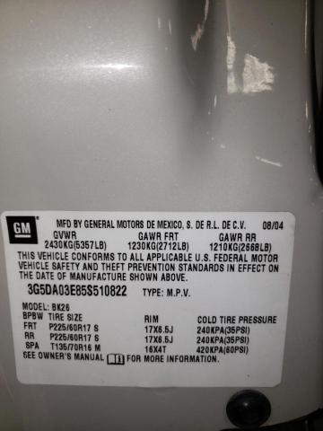 Photo 10 from auction – 2005 BUICK RENDEZVOUS with VIN 3G5DA03E85S510822