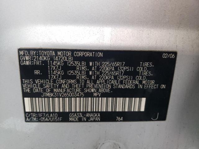 Photo 10 from auction – 2006 TOYOTA RAV4 LIMIT with VIN JTMBK31V265003475