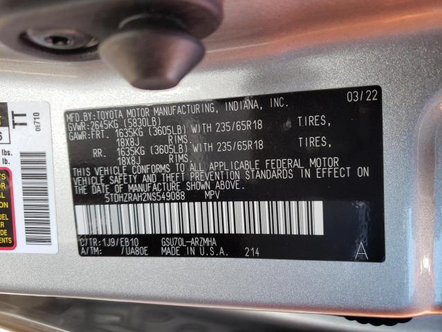 Photo 10 from auction – 2022 TOYOTA HIGHLANDER with VIN 5TDHZRAH2NS549088