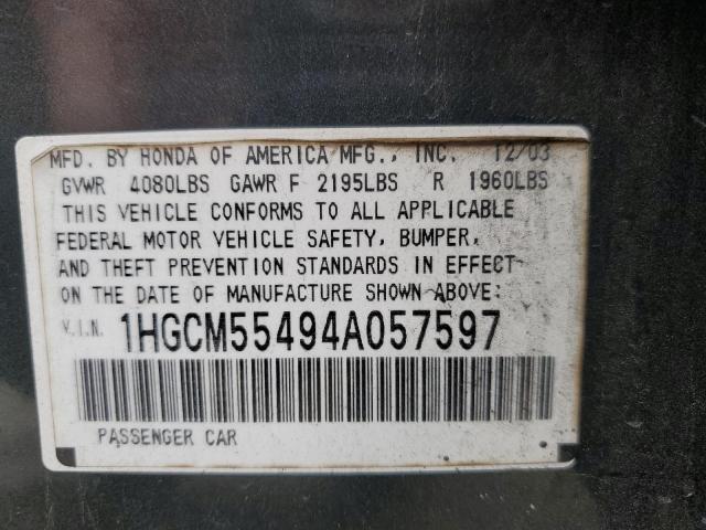 Photo 10 from auction – 2004 HONDA ACCORD with VIN 1HGCM55494A057597