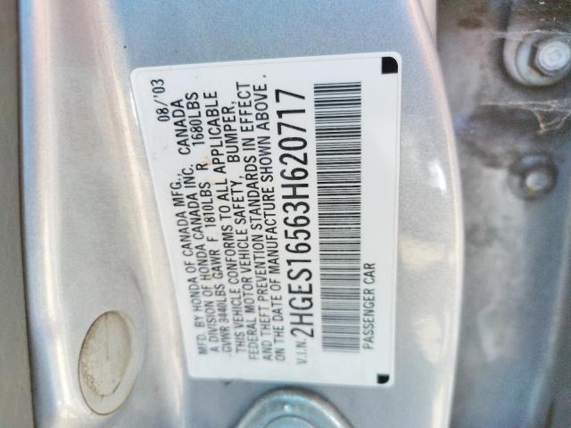 Photo 10 from auction – 2003 HONDA CIVIC LX with VIN 2HGES16563H620717