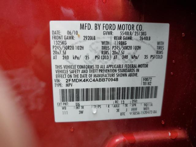 Photo 10 from auction – 2010 FORD EDGE LIMIT with VIN 2FMDK4KC4ABB70948