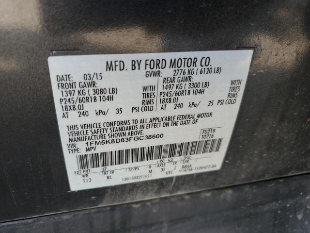 Photo 10 from auction – 2015 FORD EXPLORER X with VIN 1FM5K8D83FGC38600