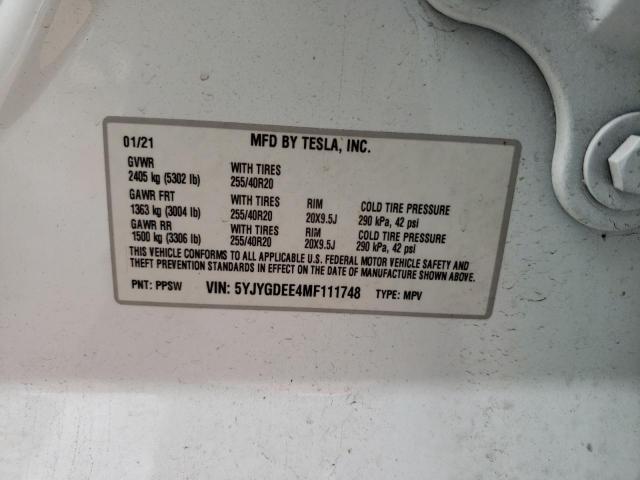Photo 10 from auction – 2021 TESLA MODEL Y with VIN 5YJYGDEE4MF111748