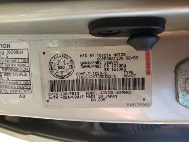Photo 10 from auction – 2002 TOYOTA CAMRY LE with VIN JTDBE32K720080278
