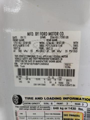 Photo 10 from auction – 2011 FORD F150 SUPER with VIN 1FTFW1EF0BFC95502