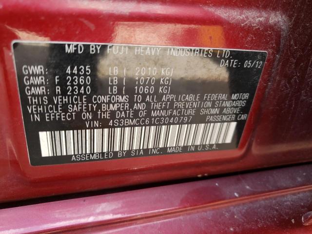 Photo 10 from auction – 2012 SUBARU LEGACY 2.5 with VIN 4S3BMCC61C3040797
