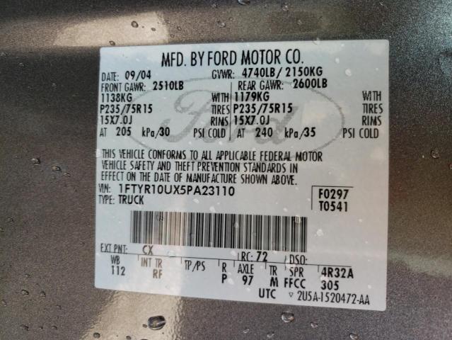 Photo 10 from auction – 2005 FORD RANGER with VIN 1FTYR10UX5PA23110
