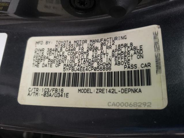 Photo 10 from auction – 2012 TOYOTA COROLLA BA with VIN 5YFBU4EE4CP056896