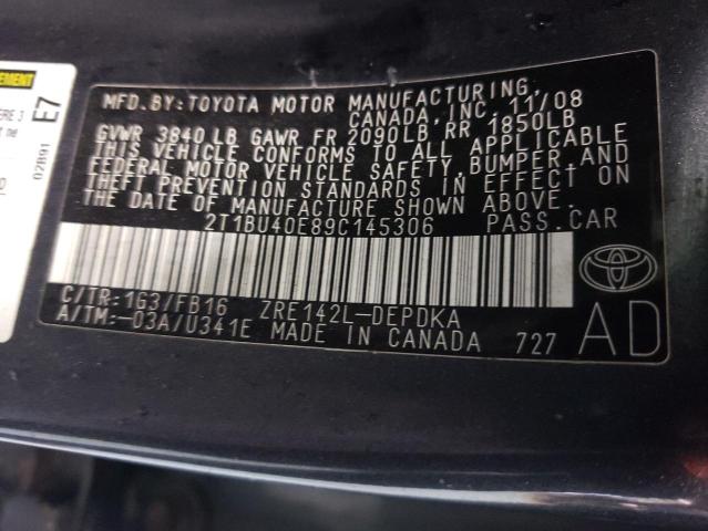 Photo 10 from auction – 2009 TOYOTA COROLLA BA with VIN 2T1BU40E89C145306