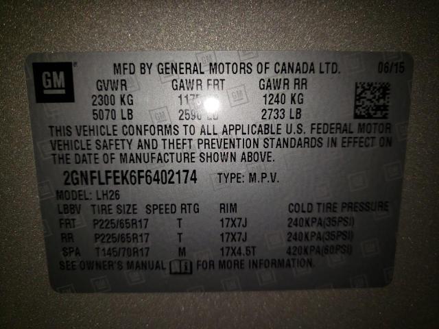 Photo 10 from auction – 2015 CHEVROLET EQUINOX LT with VIN 2GNFLFEK6F6402174
