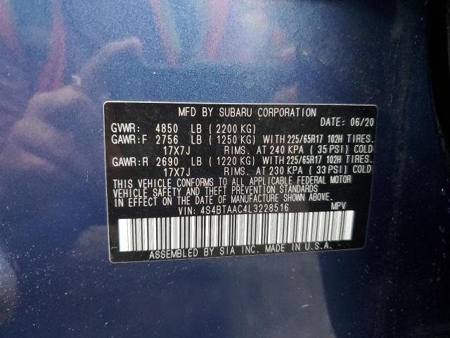 Photo 10 from auction – 2020 SUBARU OUTBACK with VIN 4S4BTAAC4L3228516