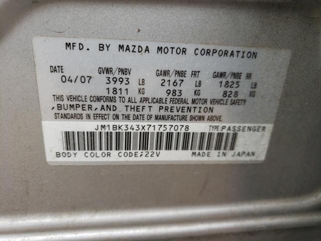 Photo 10 from auction – 2007 MAZDA 3 HATCHBAC with VIN JM1BK343X71757078