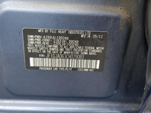 Photo 10 from auction – 2012 SUBARU IMPREZA PR with VIN JF1GJAD63CH029083