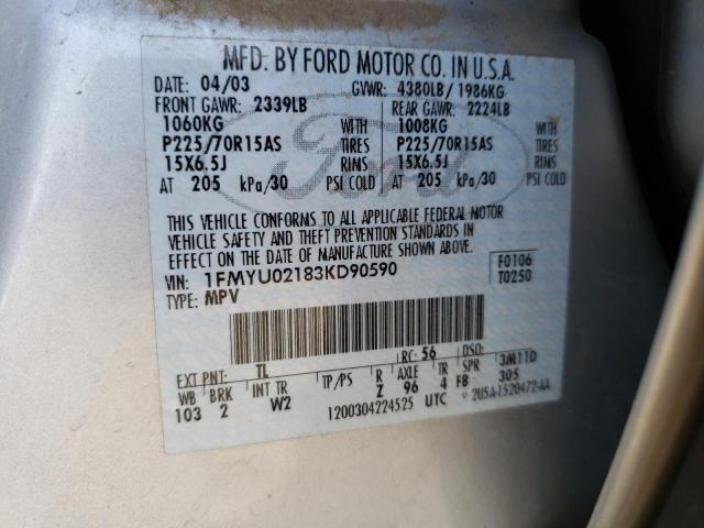 Photo 10 from auction – 2003 FORD ESCAPE XLS with VIN 1FMYU02183KD90590