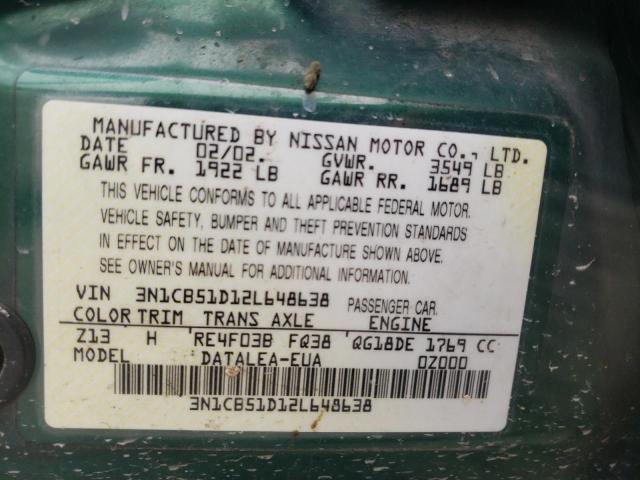 Photo 10 from auction – 2002 NISSAN SENTRA XE with VIN 3N1CB51D12L648638