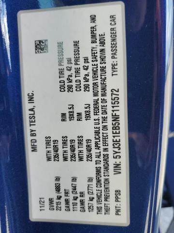 Photo 10 from auction – 2022 TESLA MODEL 3 with VIN 5YJ3E1EB5NF115572