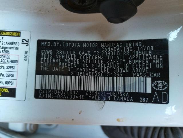 Photo 10 from auction – 2009 TOYOTA COROLLA BA with VIN 2T1BU40EX9C151365