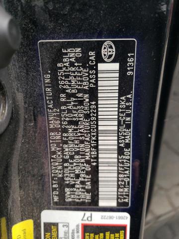 Photo 10 from auction – 2012 TOYOTA CAMRY BASE with VIN 4T1BF1FKXCU592294