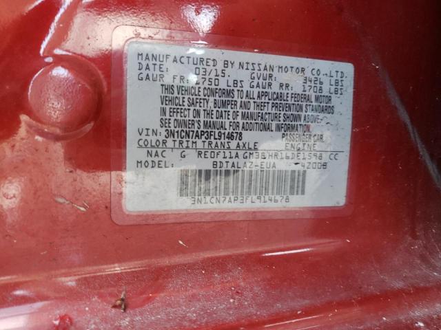 Photo 10 from auction – 2015 NISSAN VERSA S with VIN 3N1CN7AP3FL914678