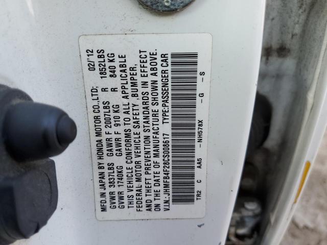 Photo 10 from auction – 2012 HONDA CIVIC HYBR with VIN JHMFB4F28CS008617