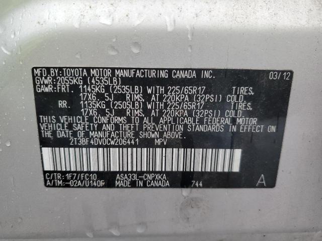 Photo 10 from auction – 2012 TOYOTA RAV4 with VIN 2T3BF4DV0CW206441